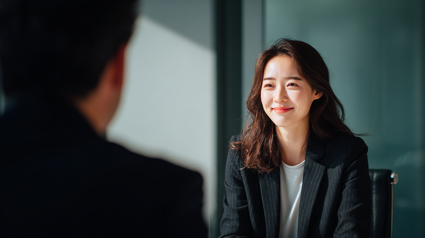 전문 상담 중 만족스럽게 미소 짓는 고객